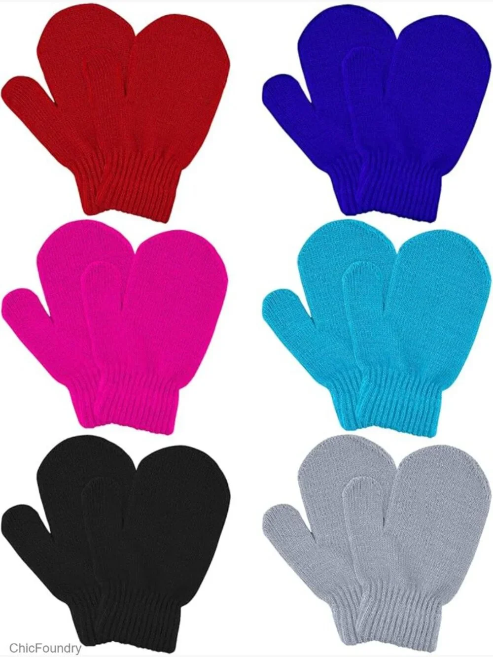 6 Pairs Toddler Mittens Magic Stretch Winter Knit Gloves for Kids